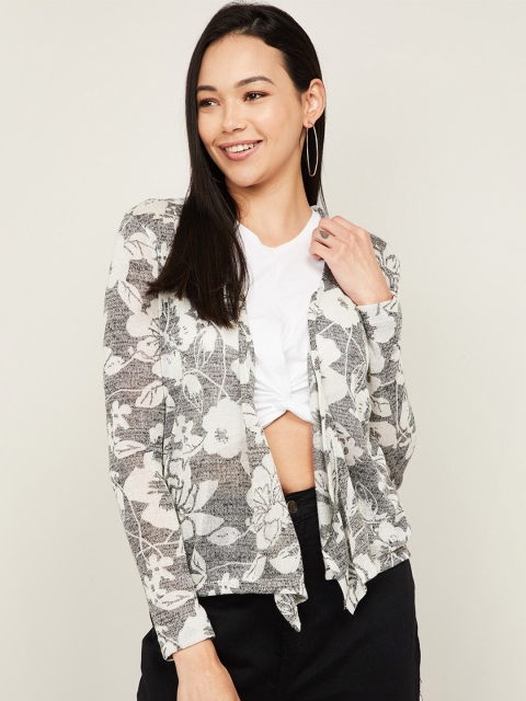 

CODE by Lifestyle Women Off White & Grey Printed Crop Shrug