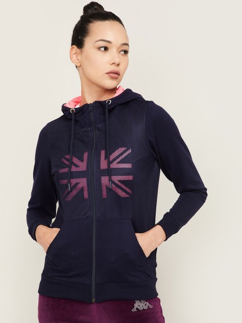 

Kappa Women Navy Blue Printed Hooded Sweatshirt
