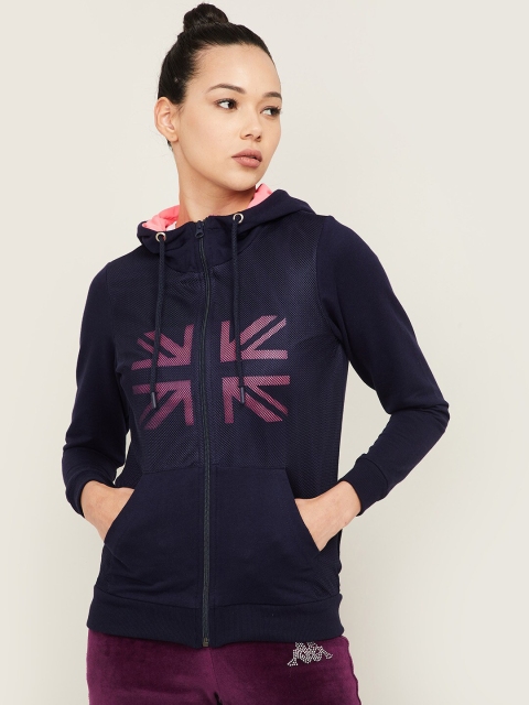 

Kappa Women Navy Blue Printed Hooded Sweatshirt