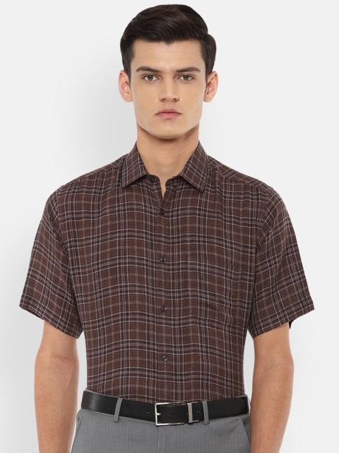 

Van Heusen Men Brown Tartan Checks Opaque Checked Formal Shirt