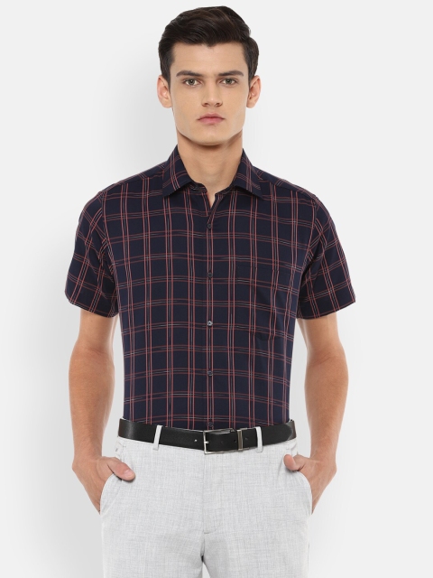 

Van Heusen Men Navy Blue Tartan Checks Opaque Checked Formal Shirt