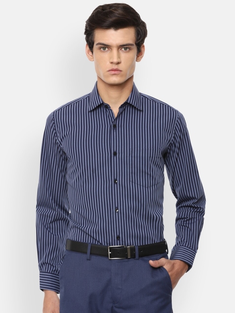 

Van Heusen Men Navy Blue Opaque Striped Formal Shirt