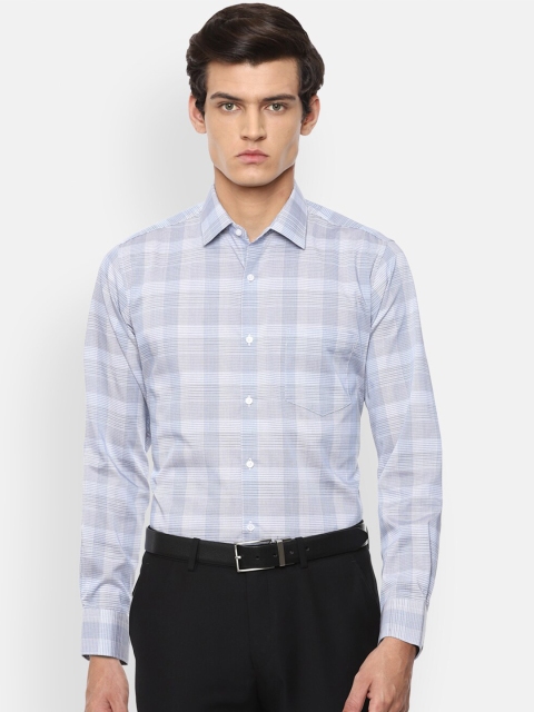 

Van Heusen Men Blue Opaque Checked Cotton Formal Shirt