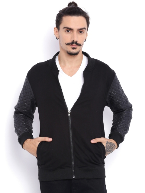 

Campus Sutra Black Bomber Jacket with Quilted Detail