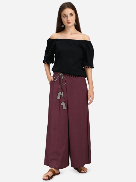 

Mesmora Women Black & Burgundy Pure Cotton Top with Pyjamas