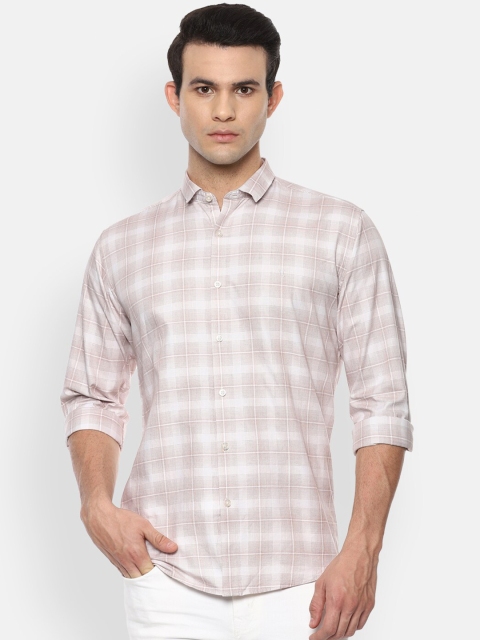 

V Dot Men Cream-Coloured Opaque Checked Casual Shirt