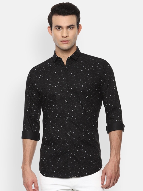 

V Dot Men Black Opaque Printed Casual Shirt
