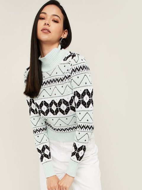 

Ginger by Lifestyle Women Green & Black Printed Cotton Pullover