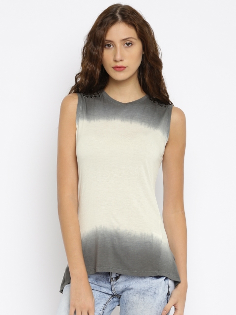 

UMM Women Off-White & Grey Solid Ombre-Dyed Top