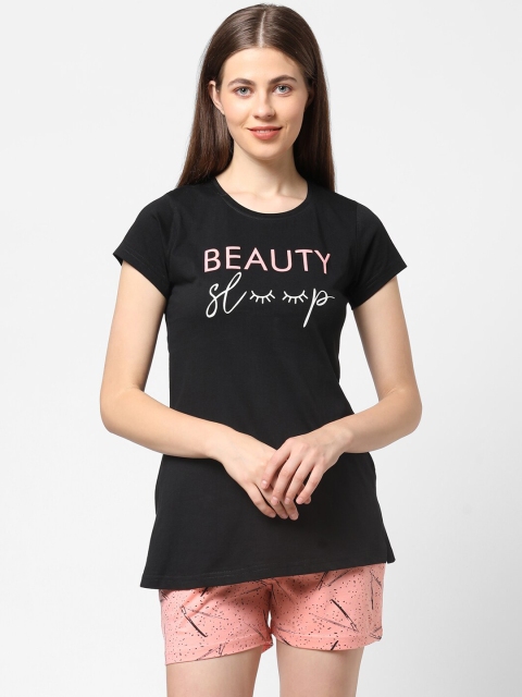 

Sweet Dreams Women Black & Peach-Coloured Printed Night suit