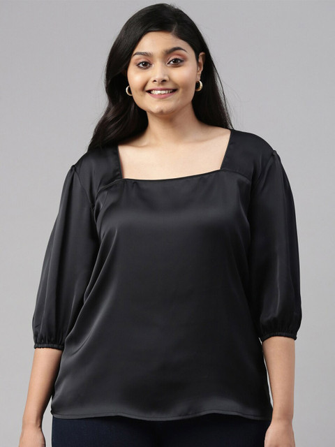 

The Pink Moon Black Satin Regular Top