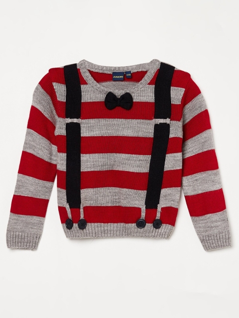 

Juniors Boys Red & Grey Striped Acrylic Pullover