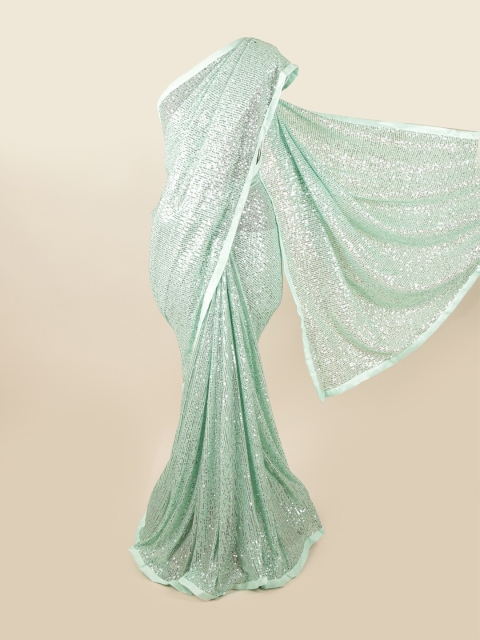 

Pothys Green Embellished Sequinned Net Heavy Work Saree