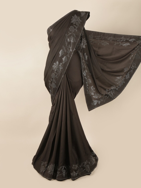 

Pothys Black & Silver-Toned Beads and Stones Poly Georgette Saree