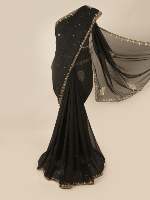 

Pothys Black & Gold-Toned Embellished Beads and Stones Saree