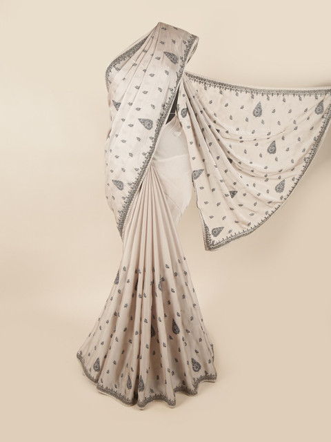 

Pothys Grey & Off White Ethnic Motifs Beads and Stones Saree
