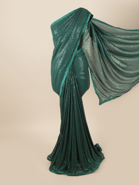 

Pothys Green & White Embellished Embroidered Net Saree