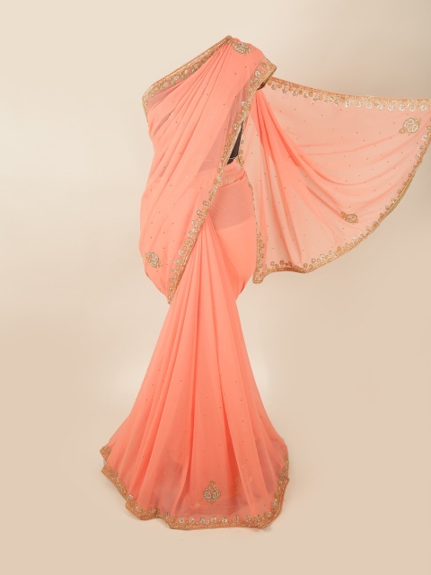 

Pothys Peach-Coloured Embellished Beads and Stones Saree