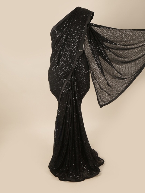

Pothys Black & White Embellished Sequinned Net Saree