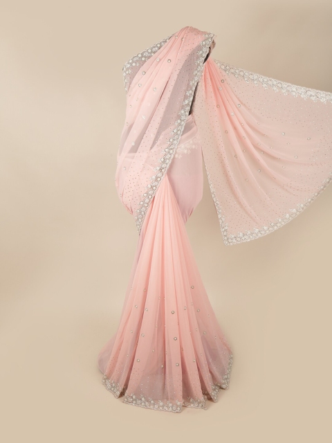 

Pothys Pink & White Embellished Beads and Stones Saree