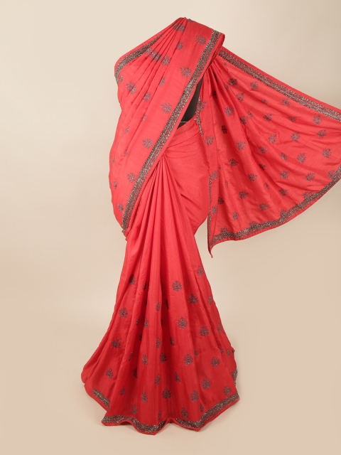 

Pothys Red Embellished Beads and Stones Poly Georgette Saree