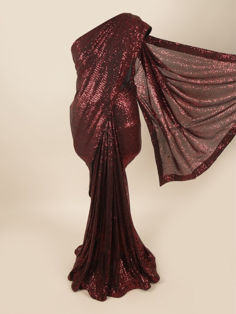 

Pothys Maroon Embellished Sequinned Net Saree