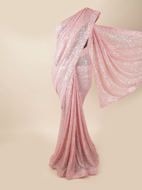 

Pothys Pink Embellished Sequinned Net Saree