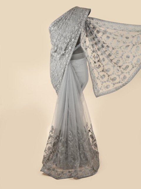 

Pothys Grey Floral Embroidered Net Saree