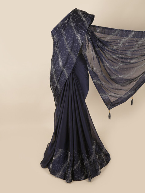 

Pothys Navy Blue & White Embellished Beads and Stones Saree