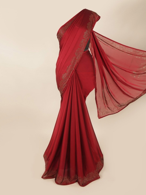 

Pothys Maroon Beads and Stones Poly Georgette Saree