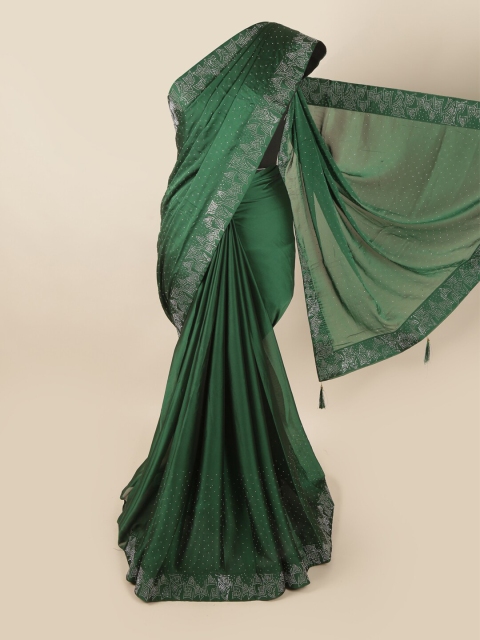 

Pothys Green & Silver-Toned Embellished Beads & Stones Saree