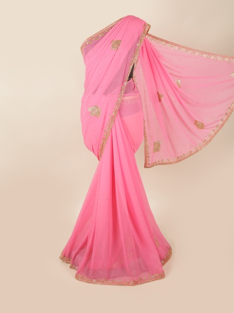 

Pothys Pink & Gold-Coloured Embellished Beads and Stones Saree
