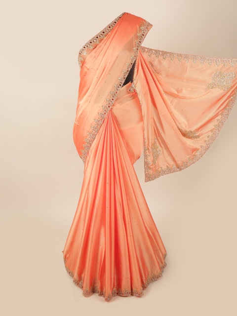 

Pothys Orange & Gold-Coloured Embellished Beads and Stones Saree