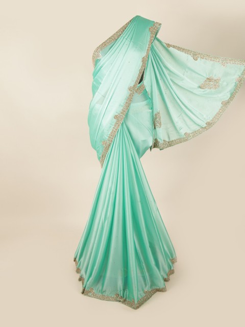 

Pothys Green & Gold-Toned Floral Embroidered Saree