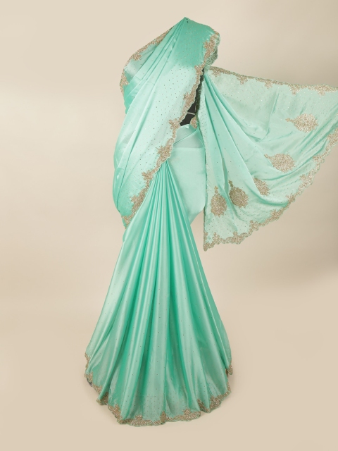 

Pothys Green & Gold-Toned Ethnic Motifs Beads and Stones Saree