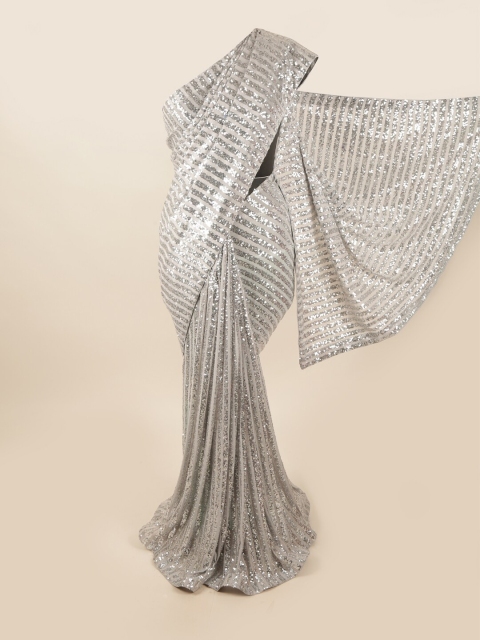 

Pothys Grey Embellished Sequinned Net Saree