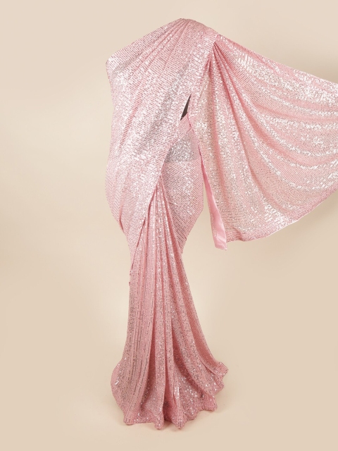 

Pothys Pink Embellished Sequinned Net Saree
