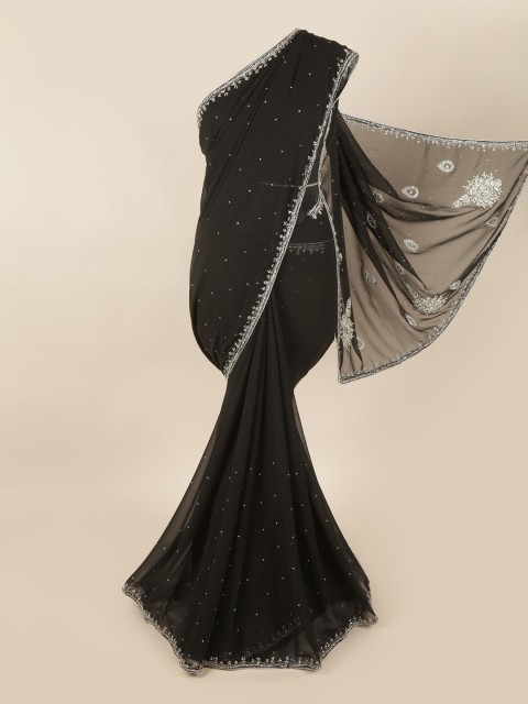 

Pothys Black & Silver-Toned Embellished Beads & Stones Saree