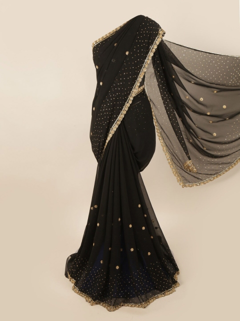 

Pothys Black & Gold-Toned Embellished Beads and Stones Saree