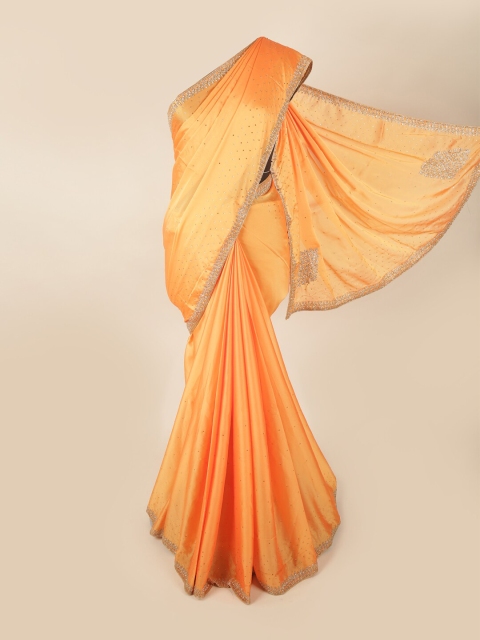 

Pothys Orange & Silver-Toned Embellished Saree