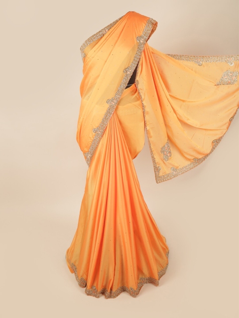 

Pothys Orange & Gold-Toned Embellished Beads and Stones Saree