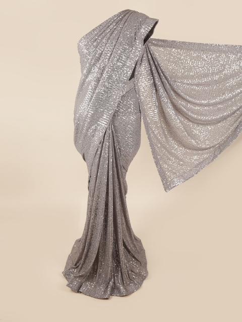

Pothys Grey & Silver-Toned Embellished Sequinned Net Saree