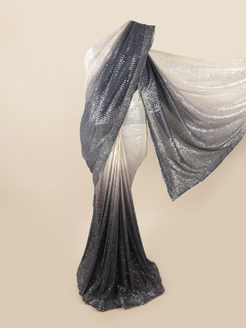 

Pothys Grey & Off White Embellished Sequinned Net Saree