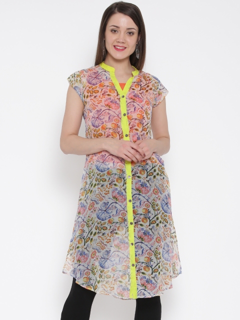 

MOHR Women Multicoloured Printed Semi-Sheer Longline Tunic Shirt, Multi