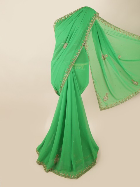 

Pothys Green Embellished Beads & Stones Saree