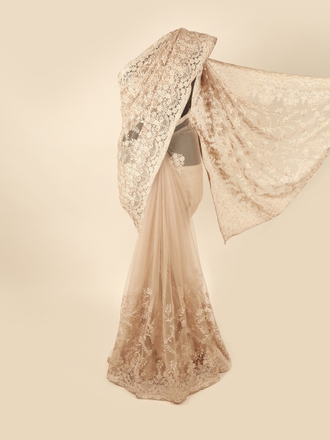 

Pothys Cream-Coloured & White Floral Embroidered Net Saree
