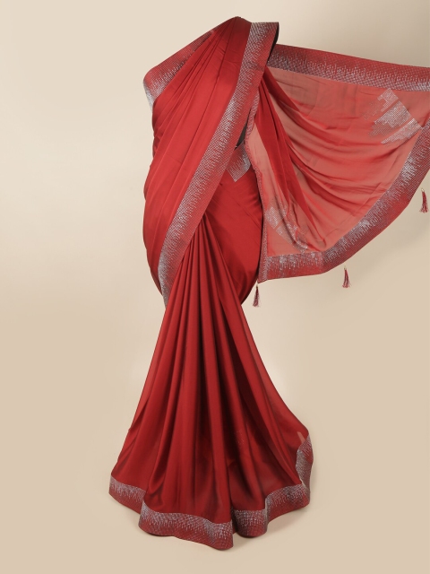 

Pothys Maroon & Silver-Toned Beads and Stones Saree