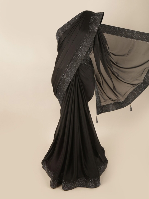 

Pothys Black & Silver-Toned Poly Georgette Beads and Stones Saree