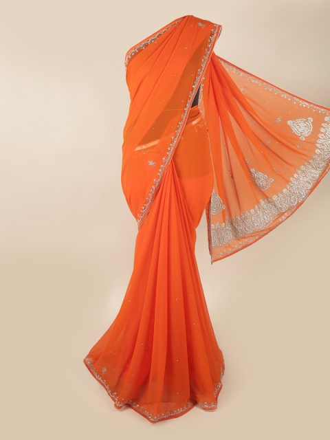 

Pothys Orange Embellished Beads and Stones Heavy Work Saree