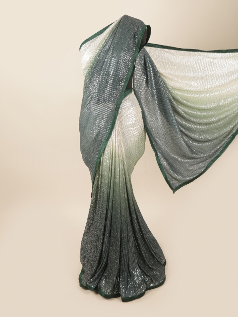 

Pothys Green & Off White Embellished Sequinned Net Saree